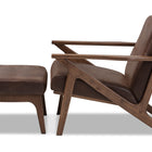 Baxton Studio Bianca Mid-Century Modern Walnut Wood Dark Brown Distressed Faux Leather Lounge Chair And Ottoman Set