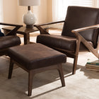 Baxton Studio Bianca Mid-Century Modern Walnut Wood Dark Brown Distressed Faux Leather Lounge Chair And Ottoman Set