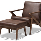 Baxton Studio Bianca Mid-Century Modern Walnut Wood Dark Brown Distressed Faux Leather Lounge Chair And Ottoman Set