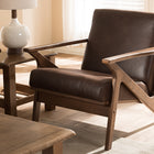 Baxton Studio Bianca Mid-Century Modern Walnut Wood Dark Brown Distressed Faux Leather Lounge Chair