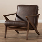 Baxton Studio Bianca Mid-Century Modern Walnut Wood Dark Brown Distressed Faux Leather Lounge Chair