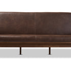 Baxton Studio Bianca Mid-Century Modern Walnut Wood Dark Brown Distressed Faux Leather 3-Seater Sofa