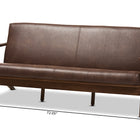 Baxton Studio Bianca Mid-Century Modern Walnut Wood Dark Brown Distressed Faux Leather 3-Seater Sofa