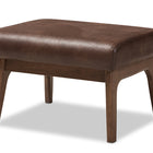 Baxton Studio Bianca Mid-Century Modern Walnut Wood Dark Brown Distressed Faux Leather Ottoman