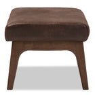 Baxton Studio Bianca Mid-Century Modern Walnut Wood Dark Brown Distressed Faux Leather Ottoman