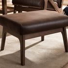 Baxton Studio Bianca Mid-Century Modern Walnut Wood Dark Brown Distressed Faux Leather Ottoman