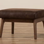 Baxton Studio Bianca Mid-Century Modern Walnut Wood Dark Brown Distressed Faux Leather Ottoman