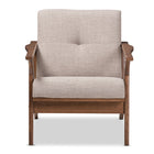 Baxton Studio Bianca Mid-Century Modern Walnut Wood Light Grey Fabric Tufted Lounge Chair