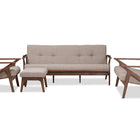 Baxton Studio Bianca Mid-Century Modern Walnut Wood Light Grey Fabric Tufted Livingroom Sofa Set