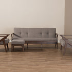 Baxton Studio Bianca Mid-Century Modern Walnut Wood Light Grey Fabric Tufted Livingroom Sofa Set