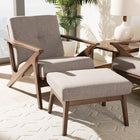 Baxton Studio Bianca Mid-Century Modern Walnut Wood Light Grey Fabric Tufted Lounge Chair And Ottoman Set