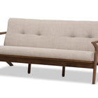 Baxton Studio Bianca Mid-Century Modern Walnut Wood Light Grey Fabric Tufted 3-Seater Sofa