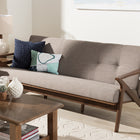 Baxton Studio Bianca Mid-Century Modern Walnut Wood Light Grey Fabric Tufted 3-Seater Sofa