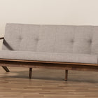 Baxton Studio Bianca Mid-Century Modern Walnut Wood Light Grey Fabric Tufted 3-Seater Sofa