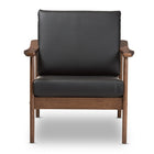 Baxton Studio Venza Mid-Century Modern Walnut Wood Black Faux Leather Lounge Chair