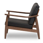 Baxton Studio Venza Mid-Century Modern Walnut Wood Black Faux Leather Lounge Chair