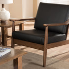 Baxton Studio Venza Mid-Century Modern Walnut Wood Black Faux Leather Lounge Chair