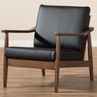 Baxton Studio Venza Mid-Century Modern Walnut Wood Black Faux Leather Lounge Chair