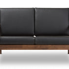 Baxton Studio Venza Mid-Century Modern Walnut Wood Black Faux Leather 2-Seater Loveseat