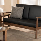 Baxton Studio Venza Mid-Century Modern Walnut Wood Black Faux Leather 2-Seater Loveseat