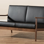 Baxton Studio Venza Mid-Century Modern Walnut Wood Black Faux Leather 2-Seater Loveseat