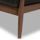 Baxton Studio Venza Mid-Century Modern Walnut Wood Black Faux Leather 3-Seater Sofa