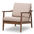 Baxton Studio Venza Mid-Century Modern Walnut Wood Light Brown Fabric Upholstered Lounge Chair