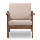 Baxton Studio Venza Mid-Century Modern Walnut Wood Light Brown Fabric Upholstered Lounge Chair