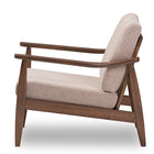 Baxton Studio Venza Mid-Century Modern Walnut Wood Light Brown Fabric Upholstered Lounge Chair