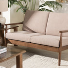 Baxton Studio Venza Mid-Century Modern Walnut Wood Light Brown Fabric Upholstered 2-Seater Loveseat
