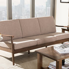 Baxton Studio Venza Mid-Century Modern Walnut Wood Light Brown Fabric Upholstered 3-Seater Sofa