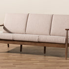 Baxton Studio Venza Mid-Century Modern Walnut Wood Light Brown Fabric Upholstered 3-Seater Sofa