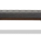 Baxton Studio Elia Mid-Century Modern Walnut Wood Dark Grey Fabric Button-Tufted Bench