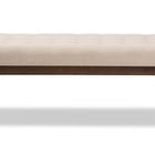 Baxton Studio Elia Mid-Century Modern Walnut Wood Light Beige Fabric Button-Tufted Bench