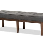 Baxton Studio Lucca Mid-Century Modern Walnut Wood Dark Grey Fabric Button-Tufted Bench