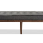 Baxton Studio Lucca Mid-Century Modern Walnut Wood Dark Grey Fabric Button-Tufted Bench