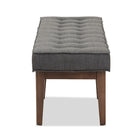 Baxton Studio Lucca Mid-Century Modern Walnut Wood Dark Grey Fabric Button-Tufted Bench