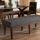 Baxton Studio Lucca Mid-Century Modern Walnut Wood Dark Grey Fabric Button-Tufted Bench