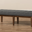 Baxton Studio Lucca Mid-Century Modern Walnut Wood Dark Grey Fabric Button-Tufted Bench