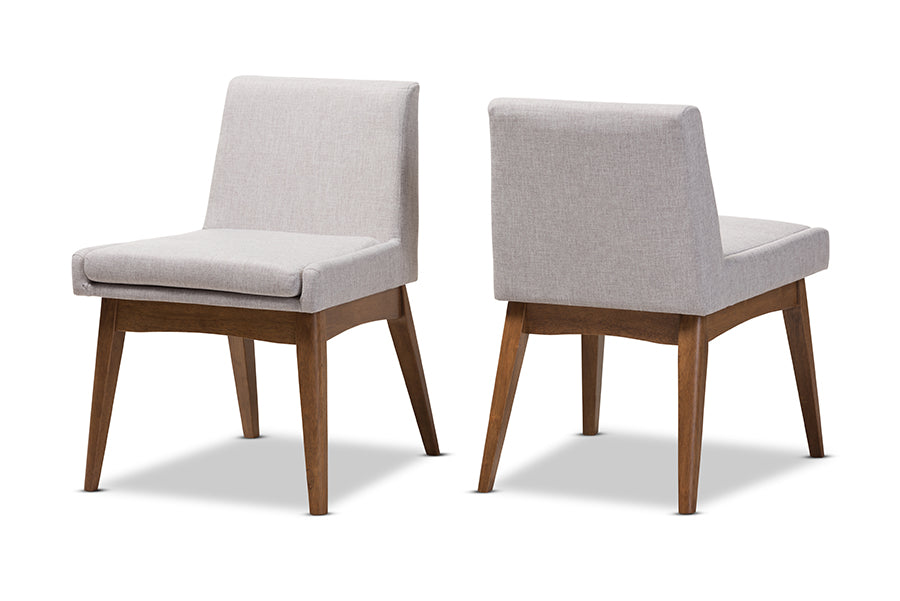 Baxton Studio Nexus Mid-Century Modern Walnut Wood Finishing Greyish Beige Fabric Dining Side Chair - Set of 2