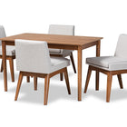 Baxton Studio Nexus Mid-Century Modern Greyish Beige Fabric Upholstered and Walnut Brown Finished Wood 5-Piece Dining Set