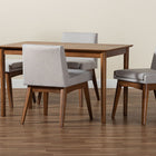 Baxton Studio Nexus Mid-Century Modern Greyish Beige Fabric Upholstered and Walnut Brown Finished Wood 5-Piece Dining Set