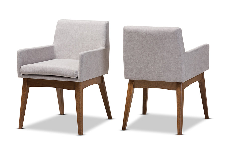 Baxton Studio Nexus Mid-Century Modern Walnut Wood Finishing Greyish Beige Fabric Dining Armchair - Set of 2