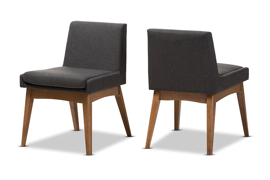 Baxton Studio Nexus Mid-Century Modern Walnut Wood Finishing Dark Fabric Dining Side Chair - Set of 2