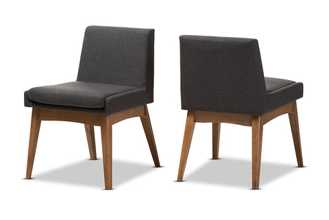 Baxton Studio Nexus Mid-Century Modern Walnut Wood Finishing Dark Fabric Dining Side Chair - Set of 2