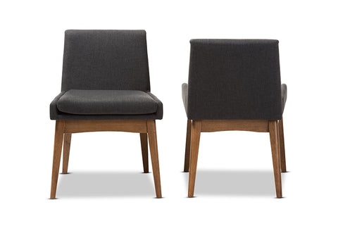 Baxton Studio Nexus Mid-Century Modern Walnut Wood Finishing Dark Fabric Dining Side Chair - Set of 2