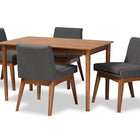 Baxton Studio Nexus Mid-Century Modern Dark Grey Fabric Upholstered and Walnut Brown Finished Wood 5-Piece Dining Set