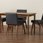 Baxton Studio Nexus Mid-Century Modern Dark Grey Fabric Upholstered and Walnut Brown Finished Wood 5-Piece Dining Set