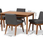 Baxton Studio Nexus Mid-Century Modern Dark Grey Fabric Upholstered and Walnut Brown Finished Wood 5-Piece Dining Set