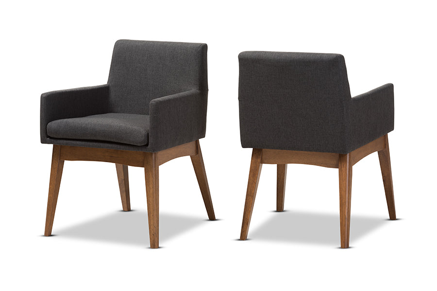 Baxton Studio Nexus Mid-Century Modern Walnut Wood Finishing Dark Grey Fabric Dining Armchair - Set of 2